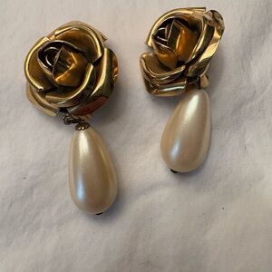 Vintage Rose  and Pearl Drop Earrings